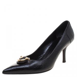 Pre Owned Gucci Black Guccissima Leather Pointed Toe Pumps Size 37