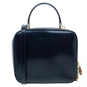 Pre Owned Gucci Navy Blue Leather 2 ways Vanity Cosmetic Case