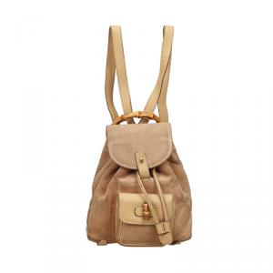Gucci Beige Suede Bamboo Rucksack Backback 