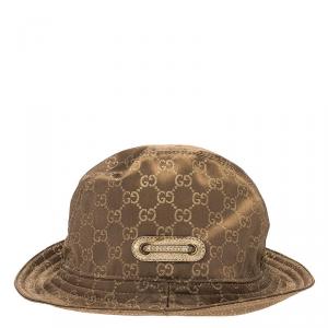 Gucci Brown Guccissima Satin Bow Detail Bucket Hat M
