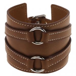 Pre Owned Hermes Alma Wide Brown Leather Bracelet