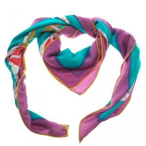 Pre Owned وشاح هيرمس مربع تاترسيل حرير وكشمير بنفسجي وأخضر