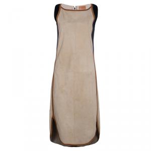 Hermes Beige Suede Leather Piping Detail Sleeveless Dress S
