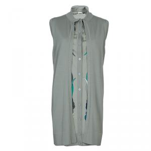 Hermes Grey Printed Cotton Sleeveless Cardigan Dress S