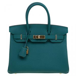 Hermes Malachite Togo Leather Gold Hardware Birkin 30 Bag