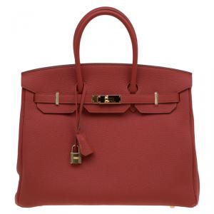 Hermes Vermillion Togo Leather Gold Hardware Birkin 35 Bag