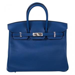 Hermes Navy Blue Swift Leather Palladium Hardware Birkin 25 Bag