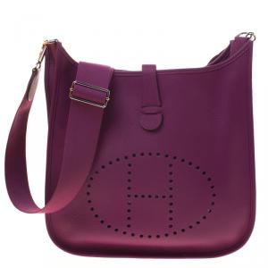 Hermes Cyclamin Clemence Leather Evelyne III GM Bag