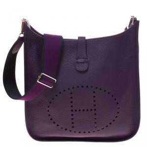 Hermes Purple Clemence Leather Limited Edition Evelyne III GM Bag