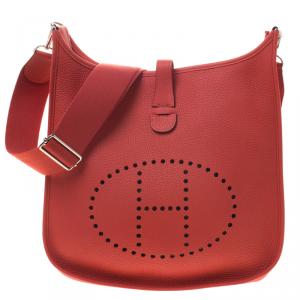 Pre Owned Hermes Bougainvillea Clemence Leather Evelyne III GM Bag