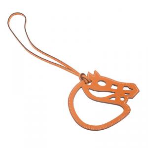 Pre Owned Hermes Orange Leather Paddock Cheval Horse Bag Charm