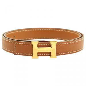 Hermes Brown Leather H Buckle Belt 65CM