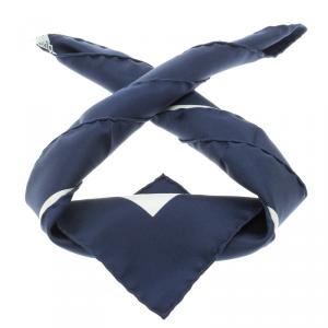 Pre Owned Hermes Navy Blue and White Brides de Gala Silk Pocket Square
