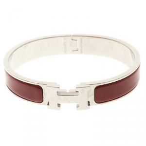 Pre Owned Hermes Clic Clac H Rouge de Chine Enamel Palladium-Plated Narrow Bracelet GM