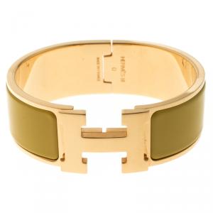 Pre Owned Hermes Clic Clac H Yellow Enamel Gold Plated Wide Bracelet PM