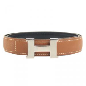 Pre Owned Hermes Brown and Black Leather Mini Contance Reversible Belt 
