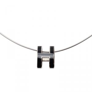 Pre Owned Hermes Black Lacquered Pop H Pendant Necklace
