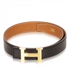 Pre Owned Hermes Black/Brown Leather Reversible Constance Belt 65 CM