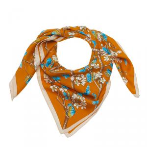Pre Owned Hermes Orange Floral Silk Scarf