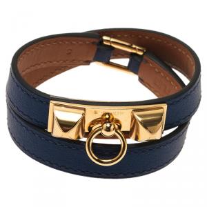 Pre Owned Hermes Rivale Double Tour Blue Leather Bracelet