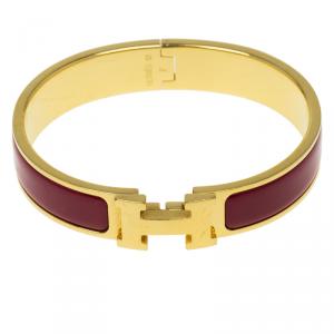 مملوكة مسبقًا Hermes Clic Clac H Narrow Red Enamel Gold-Plated Bracelet PM