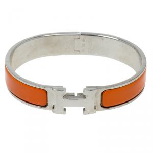 Pre Owned Hermes Clic Clac H Orange Enamel Palladium Plated Bracelet PM
