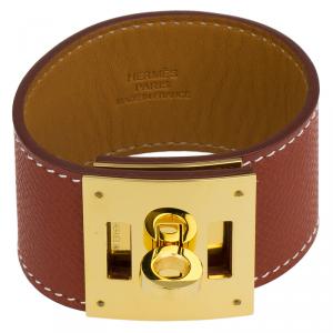 Pre Owned Hermes Extreme Brown Leather Gold Plated Bracelet