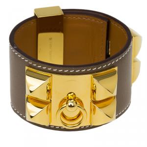 Pre Owned Hermès Collier de Chien Calfskin Leather Gold Plated Bracelet