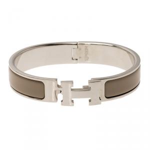 Pre Owned Hermes Clic Clac H Candied Chestnut Narrow Enamel Palladium Plated Bracelet PM