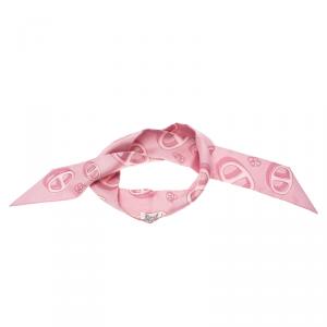 Pre Owned Hermes Pink Chaine d'Ancre Print Silk Twilly Neck Scarf