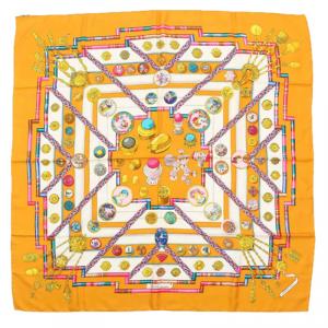 Pre Owned Hermes Yellow Silk Petite Main Scarf 90cm