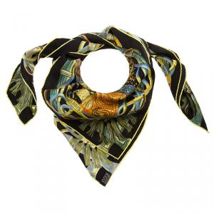 Pre Owned Hermes Black Au Fil Du Carre Square Silk Scarf