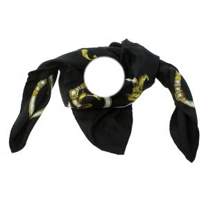 Pre Owned Hermes Black Printed Silk L'Instrvction DV Roy En L'Exercice De Monter A Cheval Square Scarf
