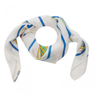Pre Owned Hermes White Boat Printed Silk Thalassa Square Scarf