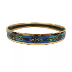 Pre Owned Hermes Printed Blue Rope Design Gold Tone Bracelet