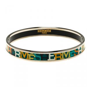 Pre Owned Hermes Capitales Multicolor Printed Enamel Narrow Bangle Bracelet GM