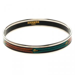Pre Owned Hermes Multicolor Printed Enamel Palladium Plated Narrow Bracelet GM
