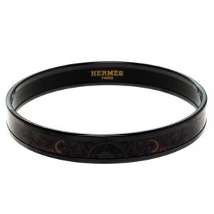 Pre Owned Hermes Purple Printed Enamel Black PVD Plated Narrow Bangle Bracelet GM