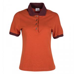 Hermes Seiller Orange Contrast Trim Detail Polo T-Shirt S