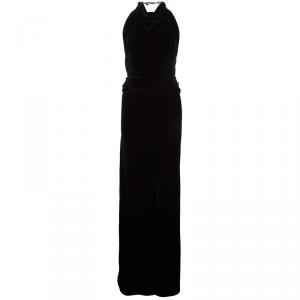 Hermes Black Velvet Halter Back Gown M