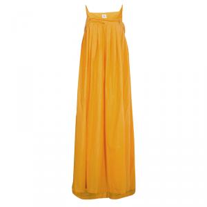 Hermes Orange Pleated Cotton Sleeveless Maxi Dress S