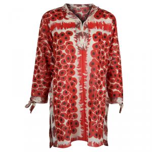 Hermes Red Printed Cotton Long Sleeve Tunic M