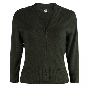 Hermes Olive Green Cashmere Sleeveless Sweater And Zip Front Cardigan Set S