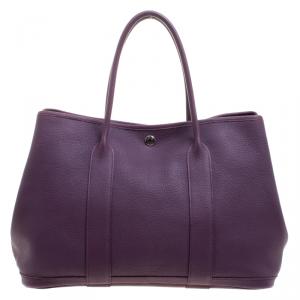 Hermes Purple Cassis Togo Leather Garden Party MM Tote