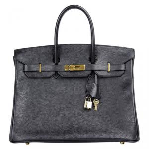 Hermes Noir Ardennes Leather Gold Hardware Birkin 35 Bag