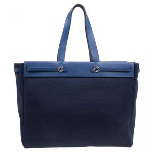 Pre Owned HERMES Navy Blue Herbag Cabas GM 2 in 1 Shoulder bag