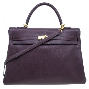 Hermes Purple Leather Palladium Hardware Kelly 35