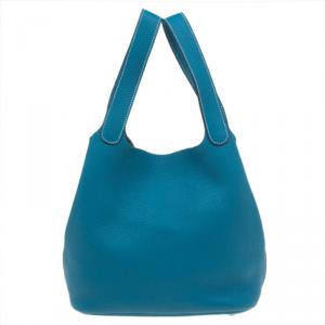 Hermes Azure Clemence Leather Picotin MM Bag
