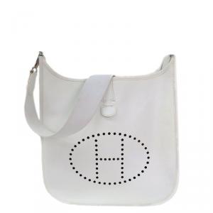 Hermes White Epsom Leather Evelyne I PM Messenger Bag