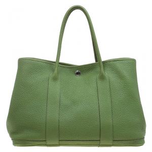 Pre Owned Hermes Green Pelouse Togo Leather Garden Party MM Tote